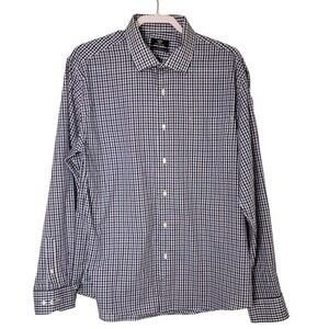 Dockers Mens Casual Plaid Fitted Button-Up Shirt Blue Black White 17-17.5/35-36
